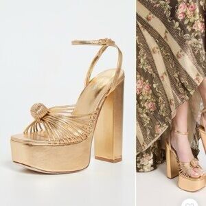Larroudé Gold Platform Knot Heels Size 9